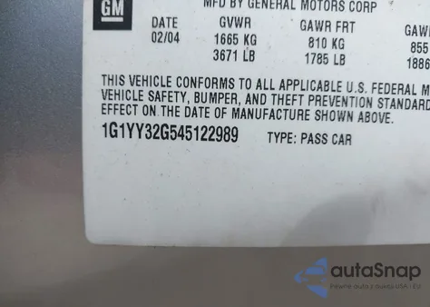 2004 Chevrolet Corvette z USA, uszkodzony, nr VIN 1G1YY32G545122989